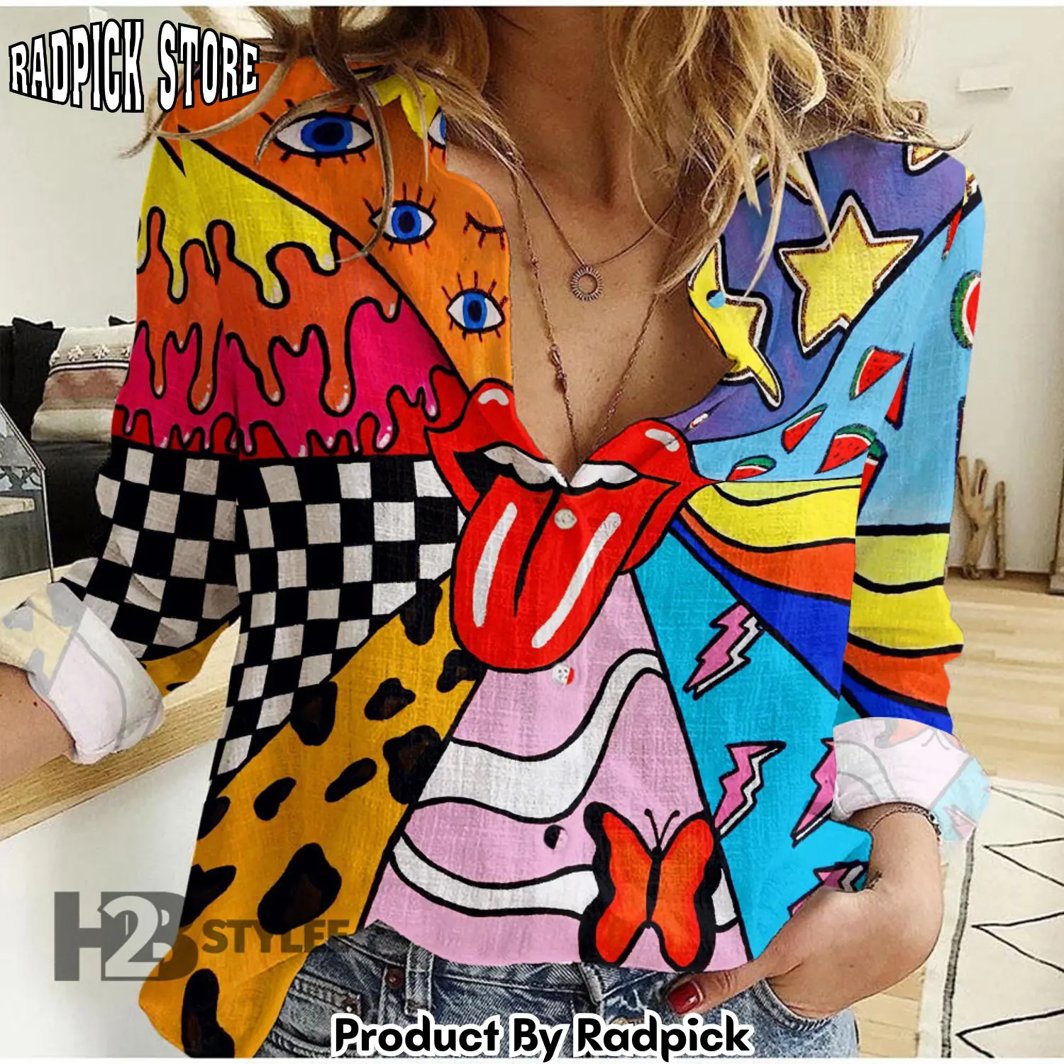 Radpick the rolling stones lsd psychedelic linen casual sh rp66259